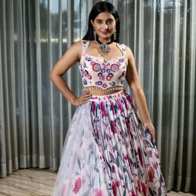 Handcrafted Light Pink Floral Lehenga Set with Multi-Color Sequence Blouse