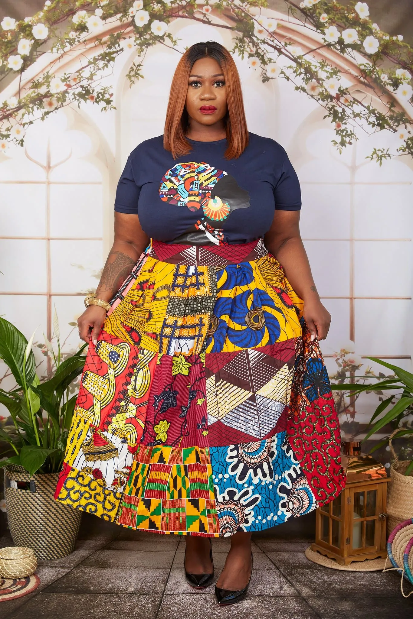 Ijeoma African Patchwork Print Midi Skirt