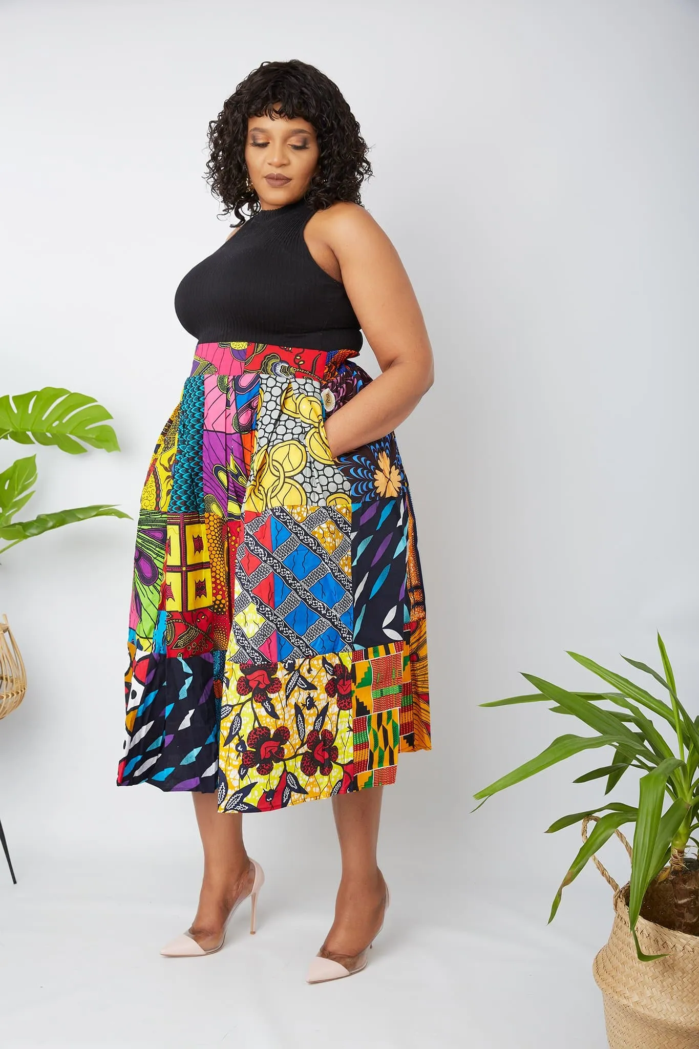 Ijeoma African Patchwork Print Midi Skirt