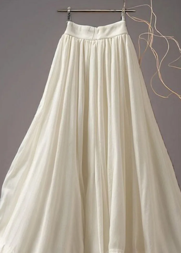 Elegant Italian White Ruffled High-Waist Cotton Summer Skirt - AB1012