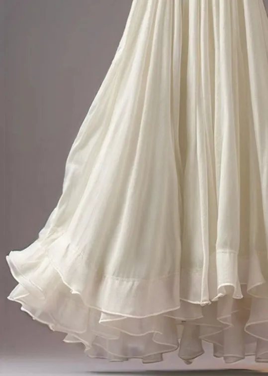 Elegant Italian White Ruffled High-Waist Cotton Summer Skirt - AB1012