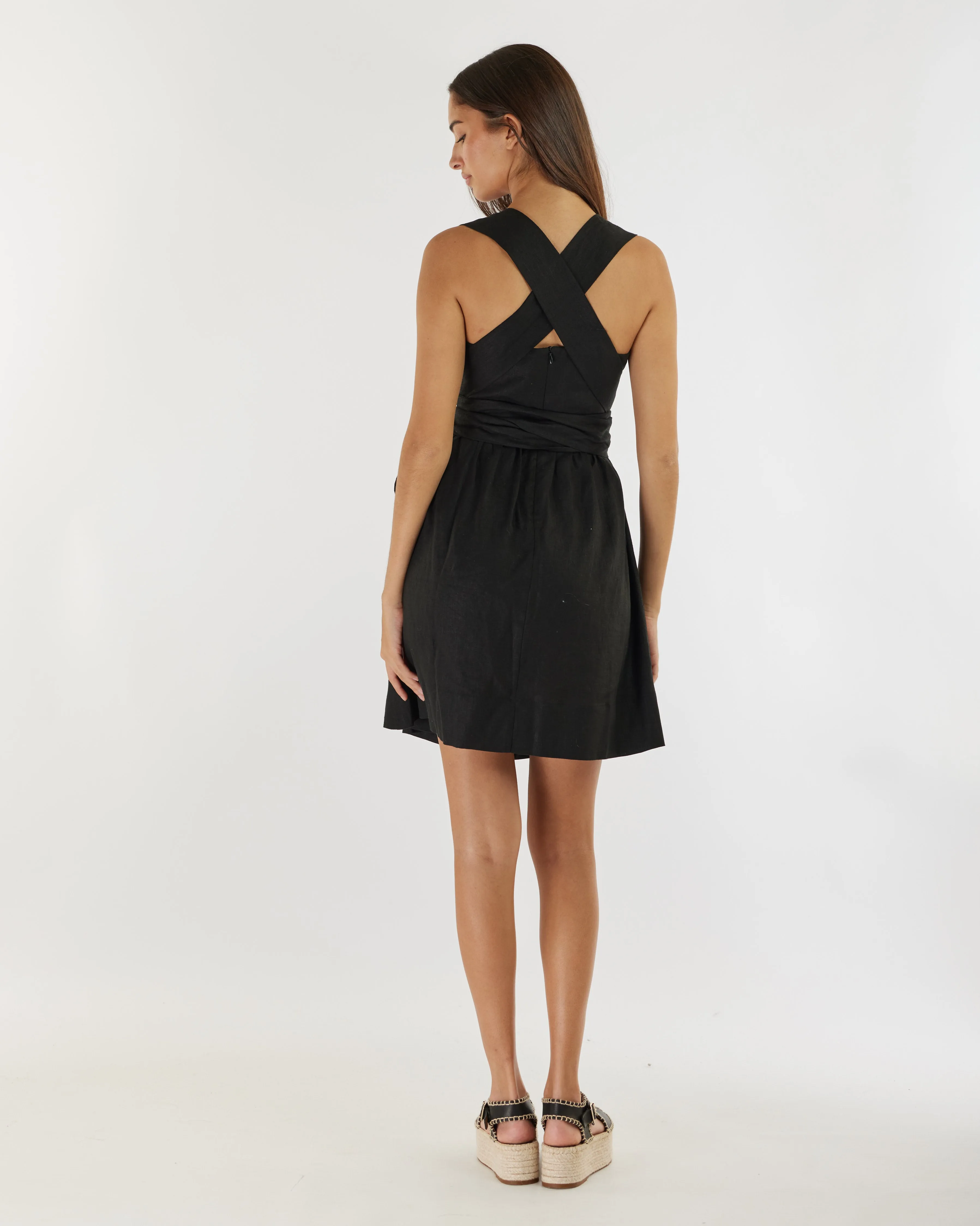 Juliette Linen Mini Dress - Black