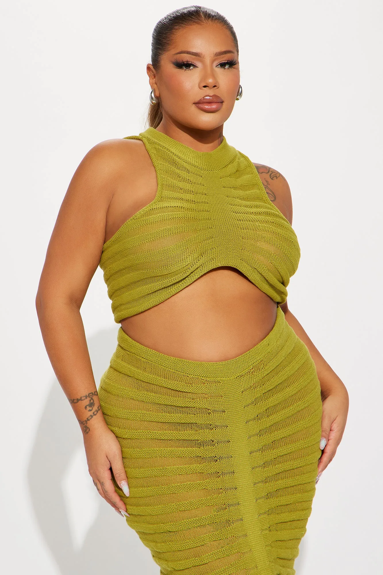 Key West Sheer Maxi Skirt Set - Olive