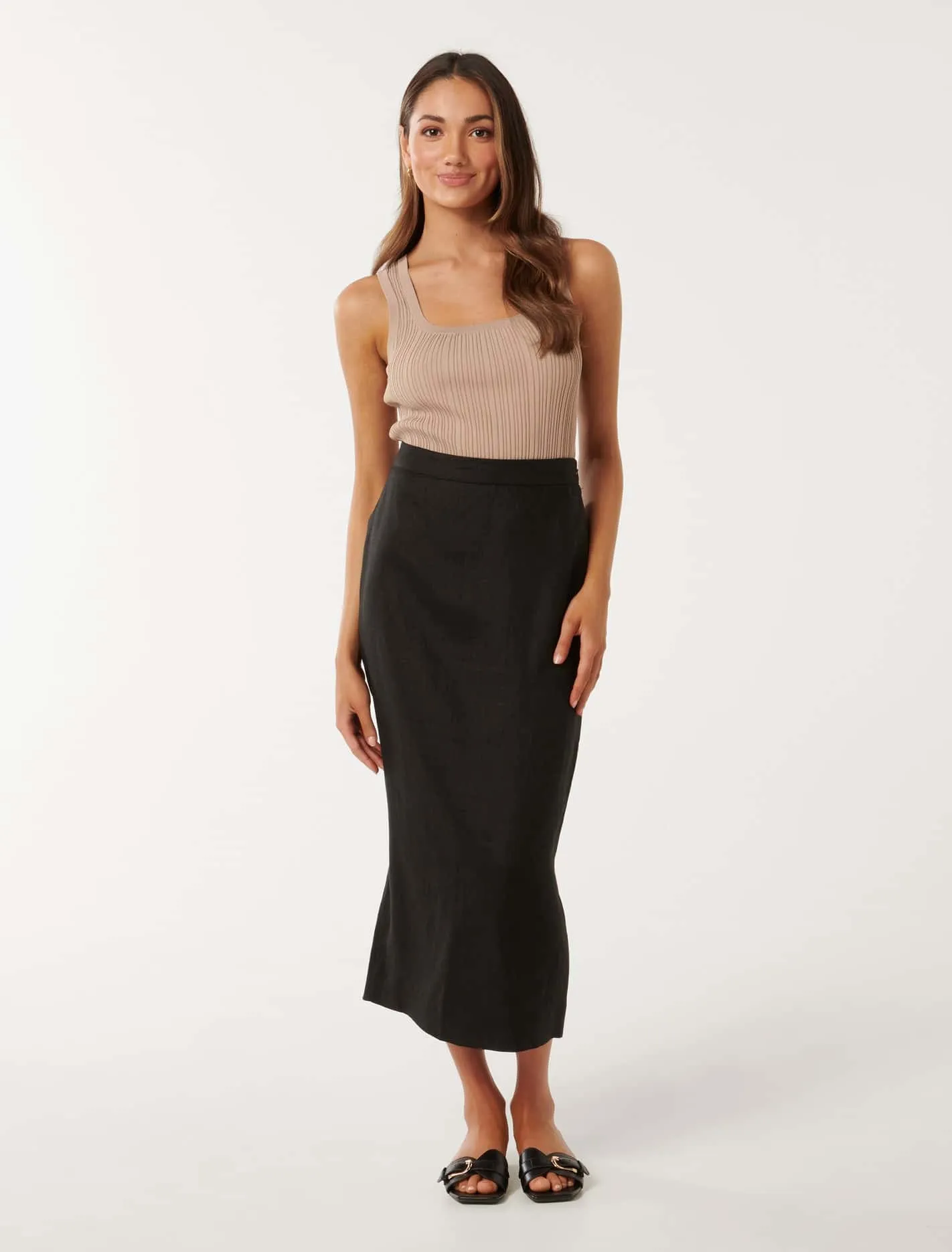 Lucy Petite Linen Column Midi Skirt