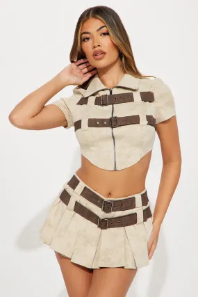 Maria Ribbed Skort Set - Taupe