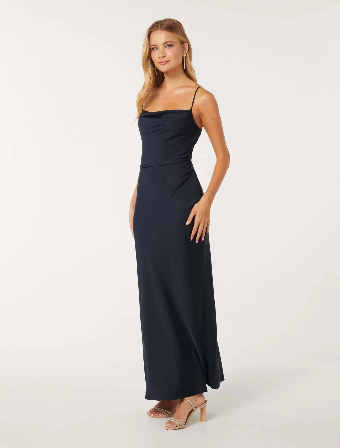 Mia Boat Neck Satin Maxi Dress