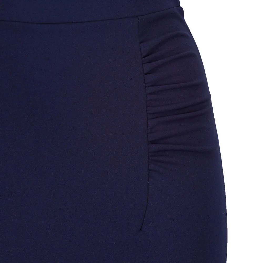 Navy Blue Peplum Fishtail Stretch Pencil Bodycon Skirt