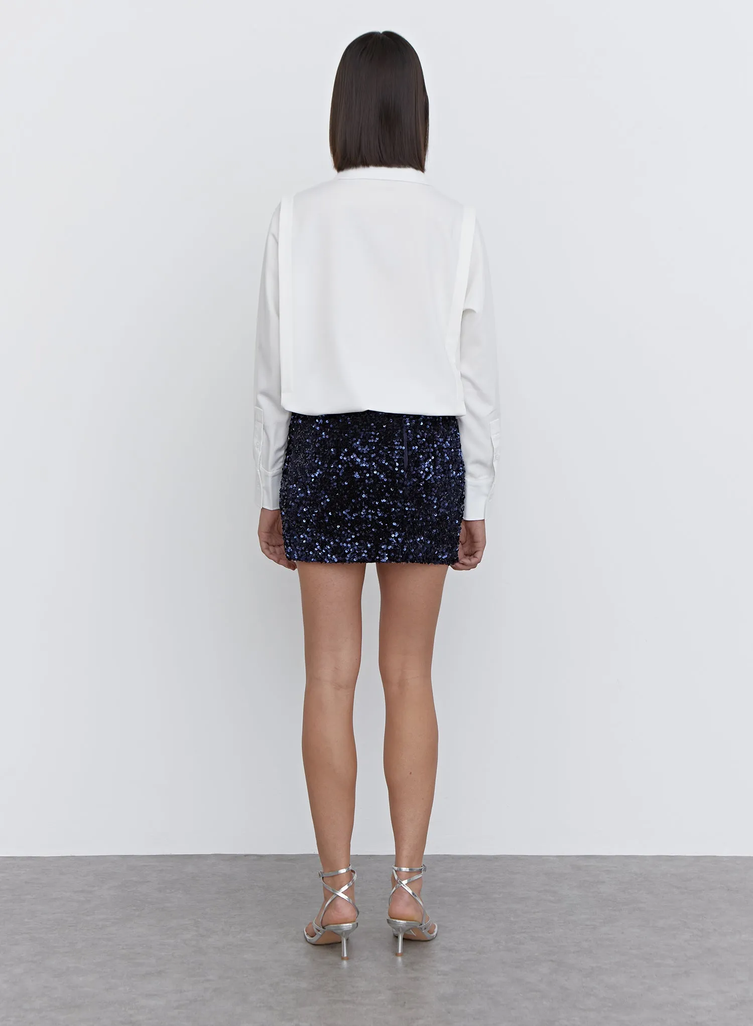 Navy Sequin Bodycon Mini Skirt - Alba