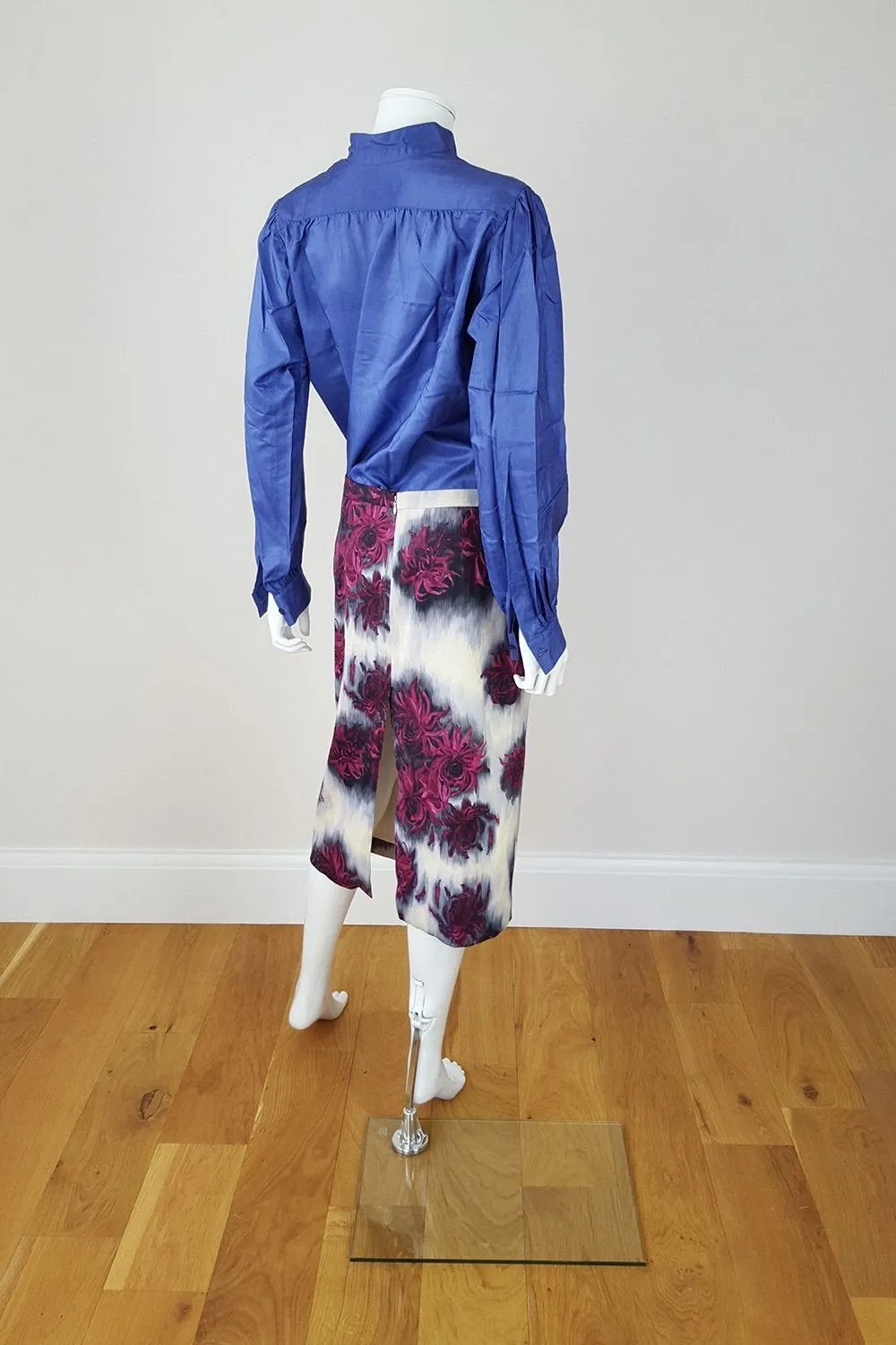 NO. 21 ALESSANDRO DELL'ACQUA Floral Print Satin Pencil Skirt (UK 8)