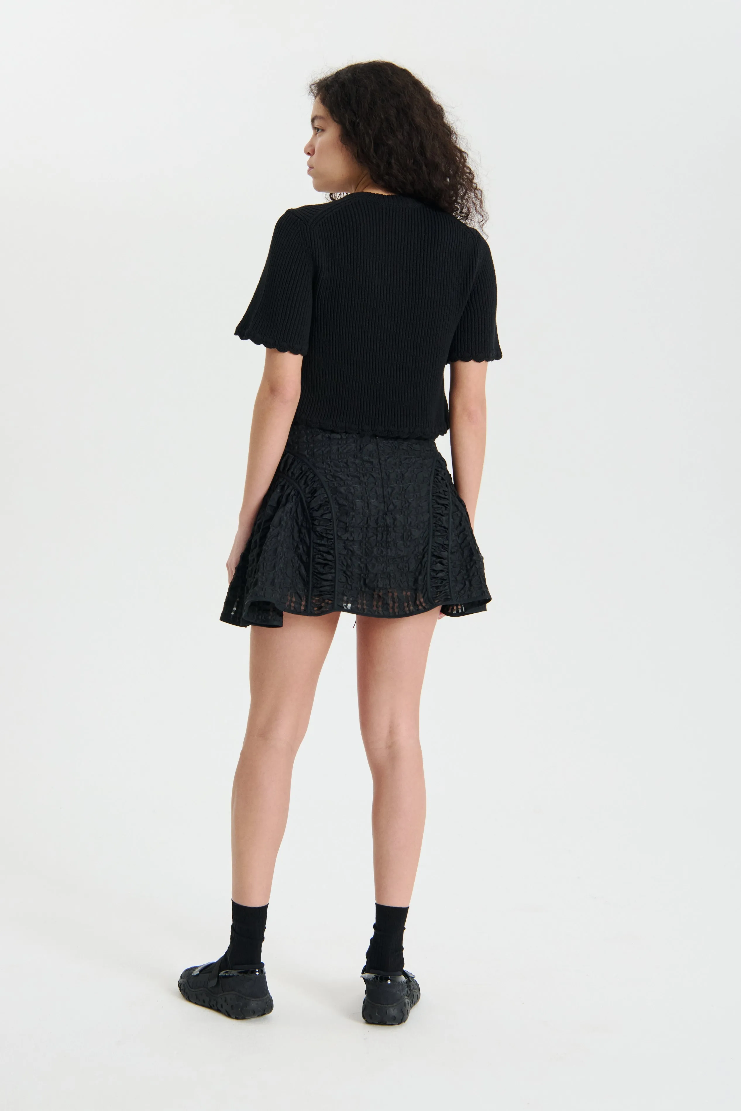 ODA | SKIRT CHECK SEERSUCKER BLACK