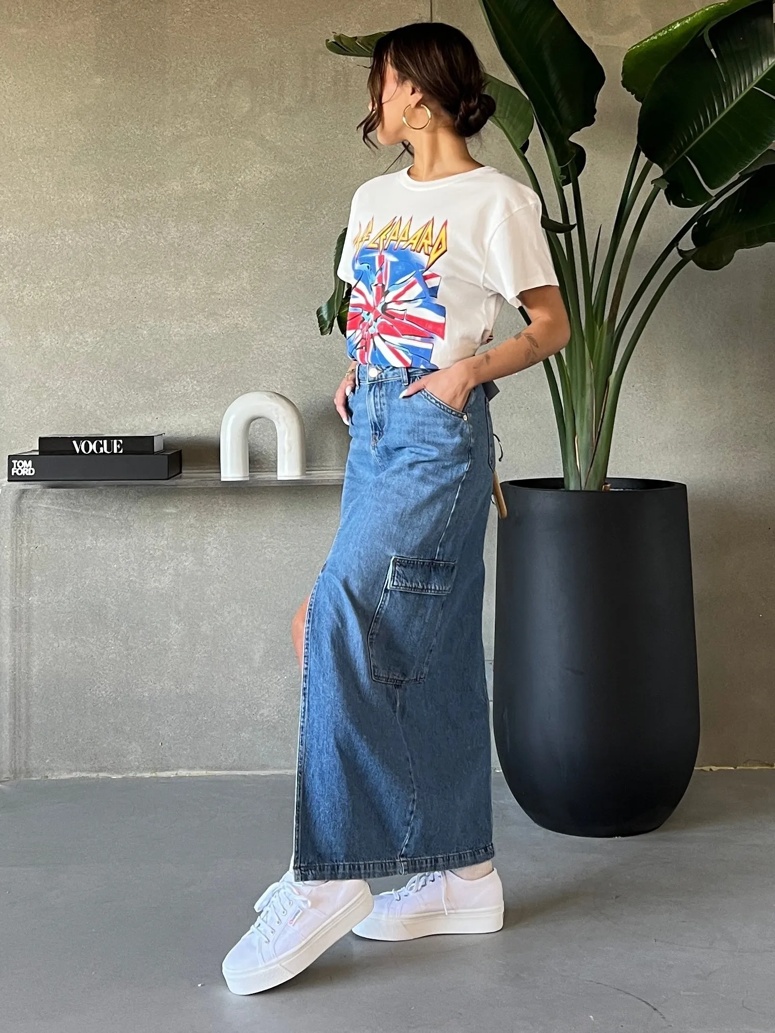 ONLY Laura Denim Cargo Maxi Skirt