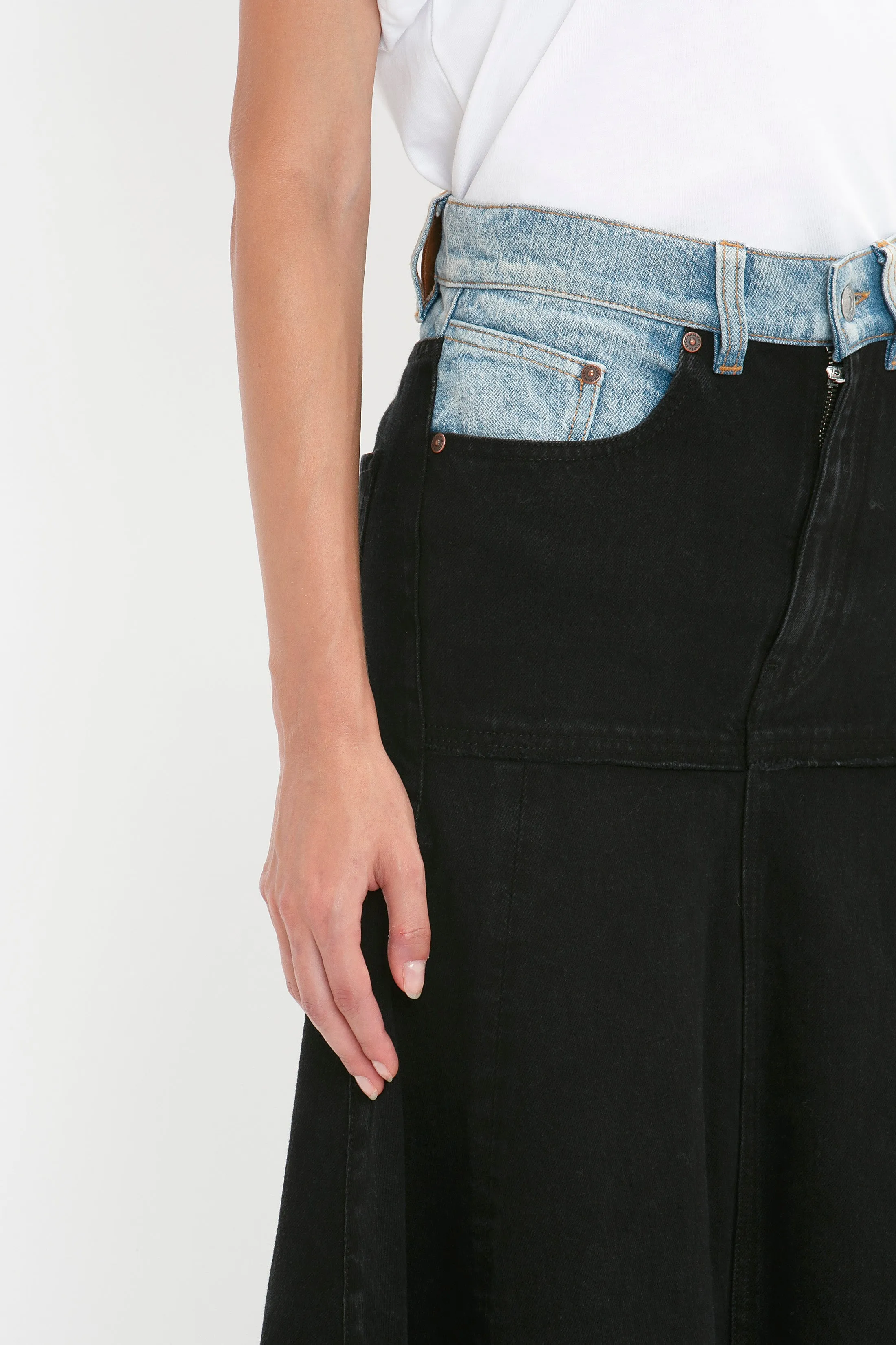 Patched Denim Skirt In Contrast Wash