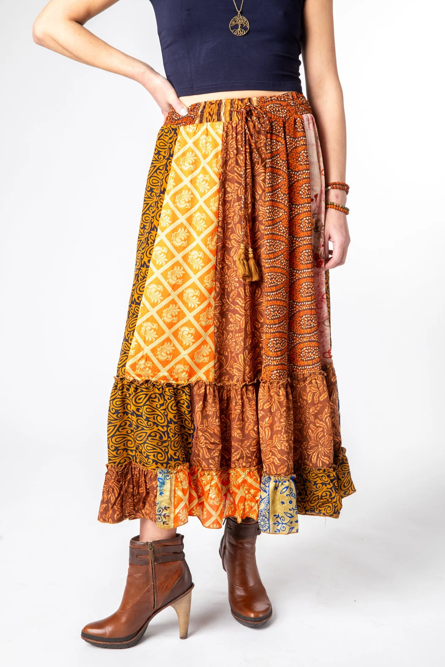 Patchwork Sari Silk Prairie Skirt