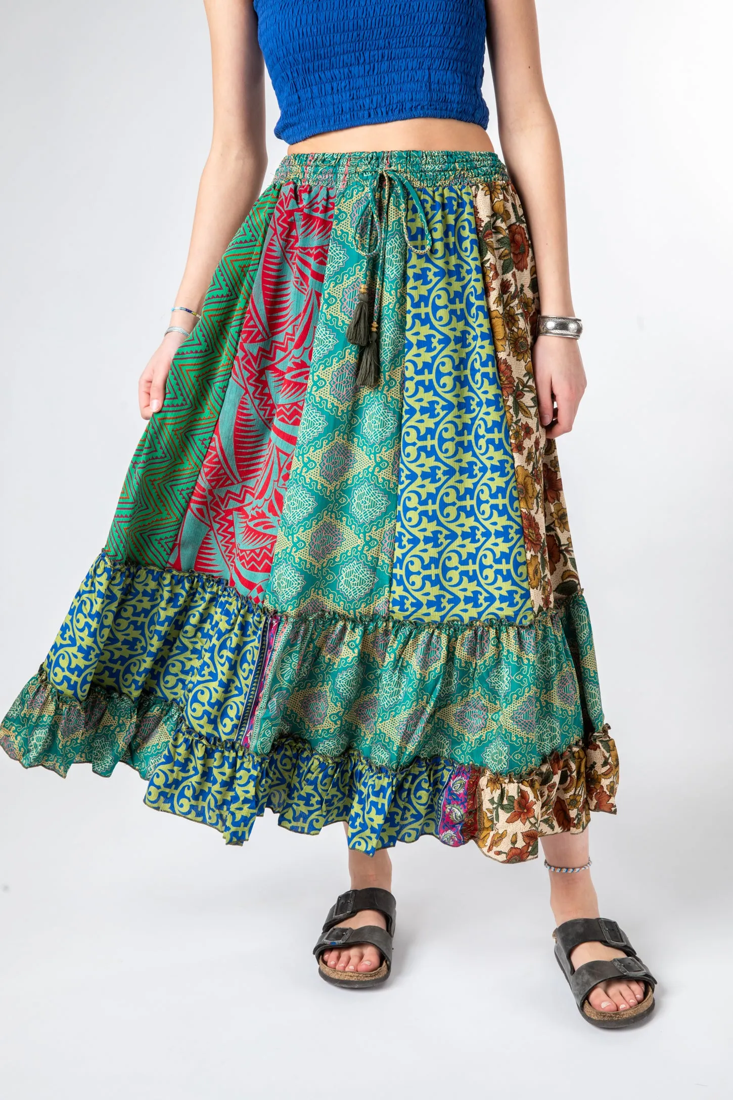 Patchwork Sari Silk Prairie Skirt