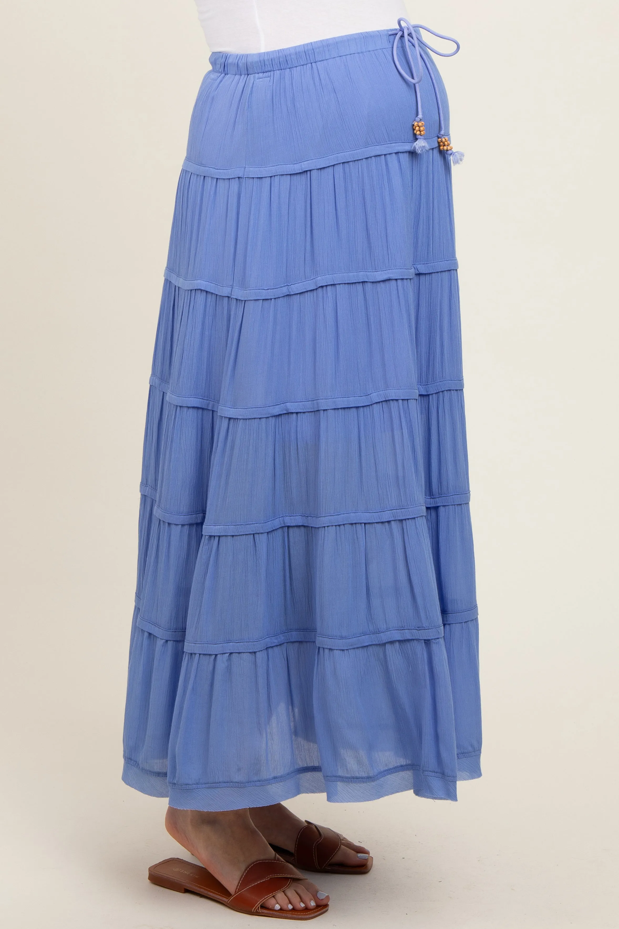 Periwinkle Drawstring Tiered Maternity Maxi Skirt