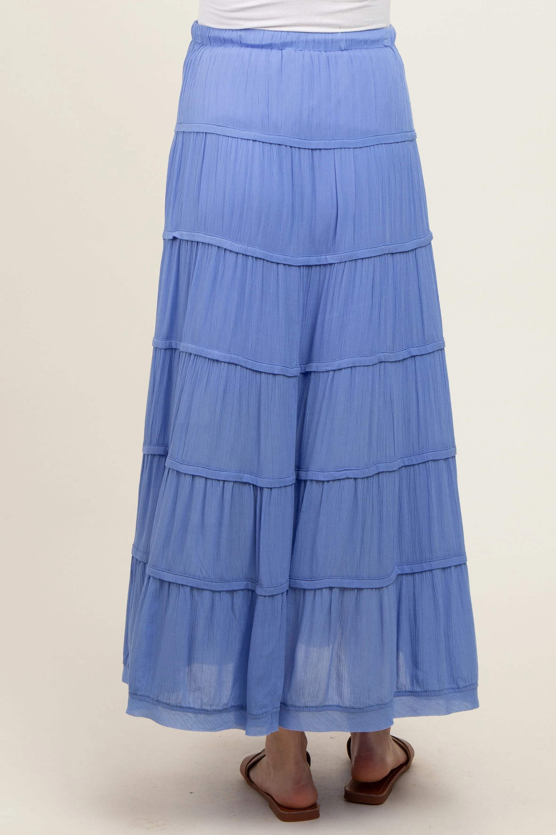 Periwinkle Drawstring Tiered Maternity Maxi Skirt