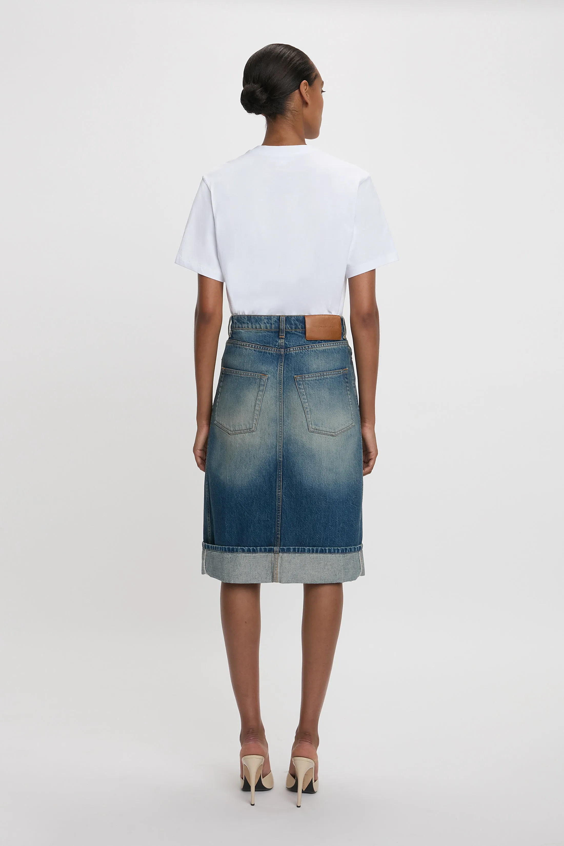 Placket Detail Denim Skirt In Heavy Vintage Indigo Wash