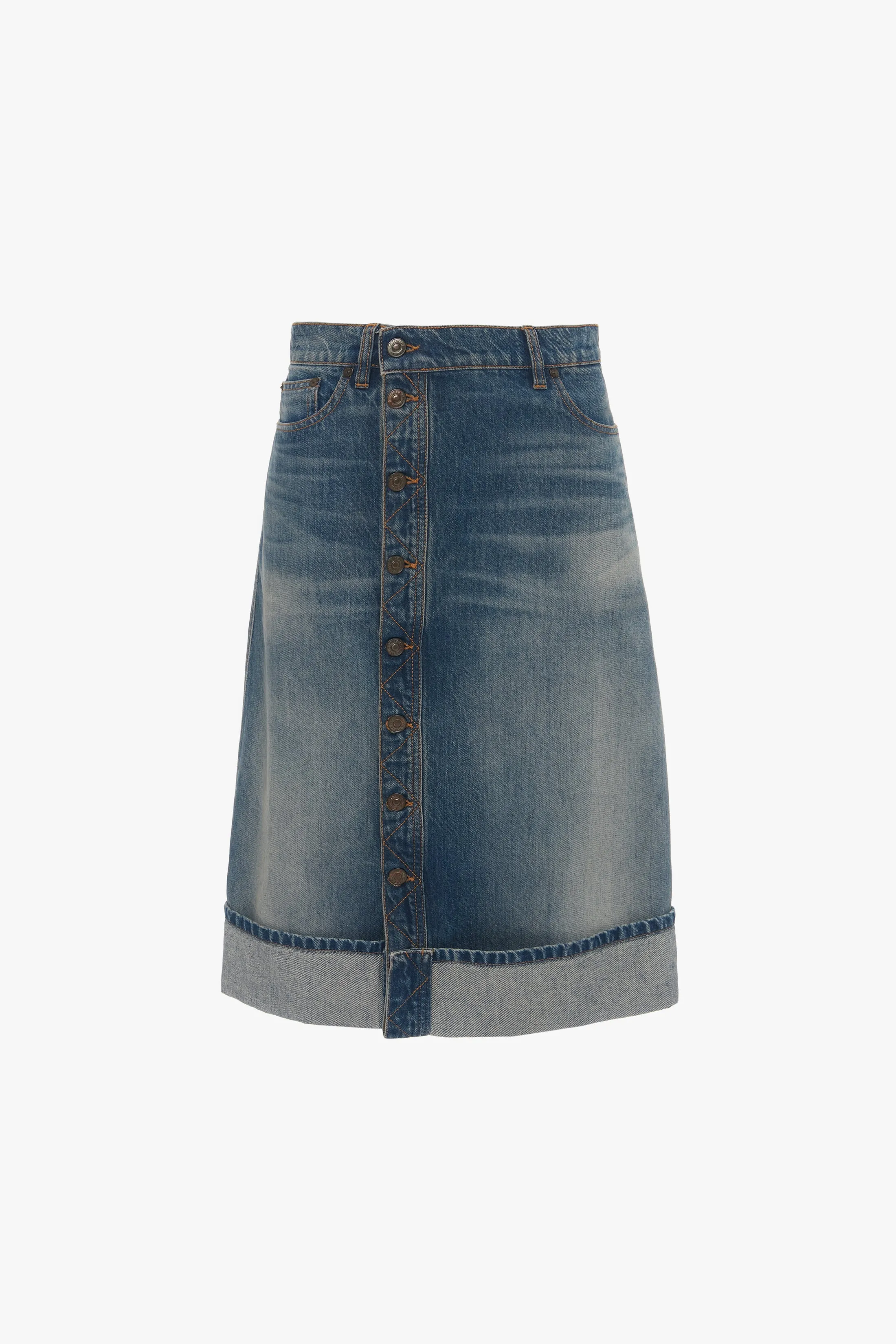 Placket Detail Denim Skirt In Heavy Vintage Indigo Wash