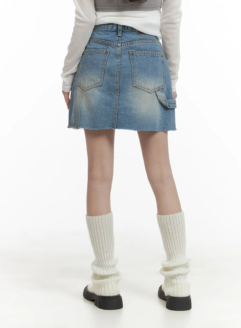 Pocket Washed Denim Mini Skirt CA403