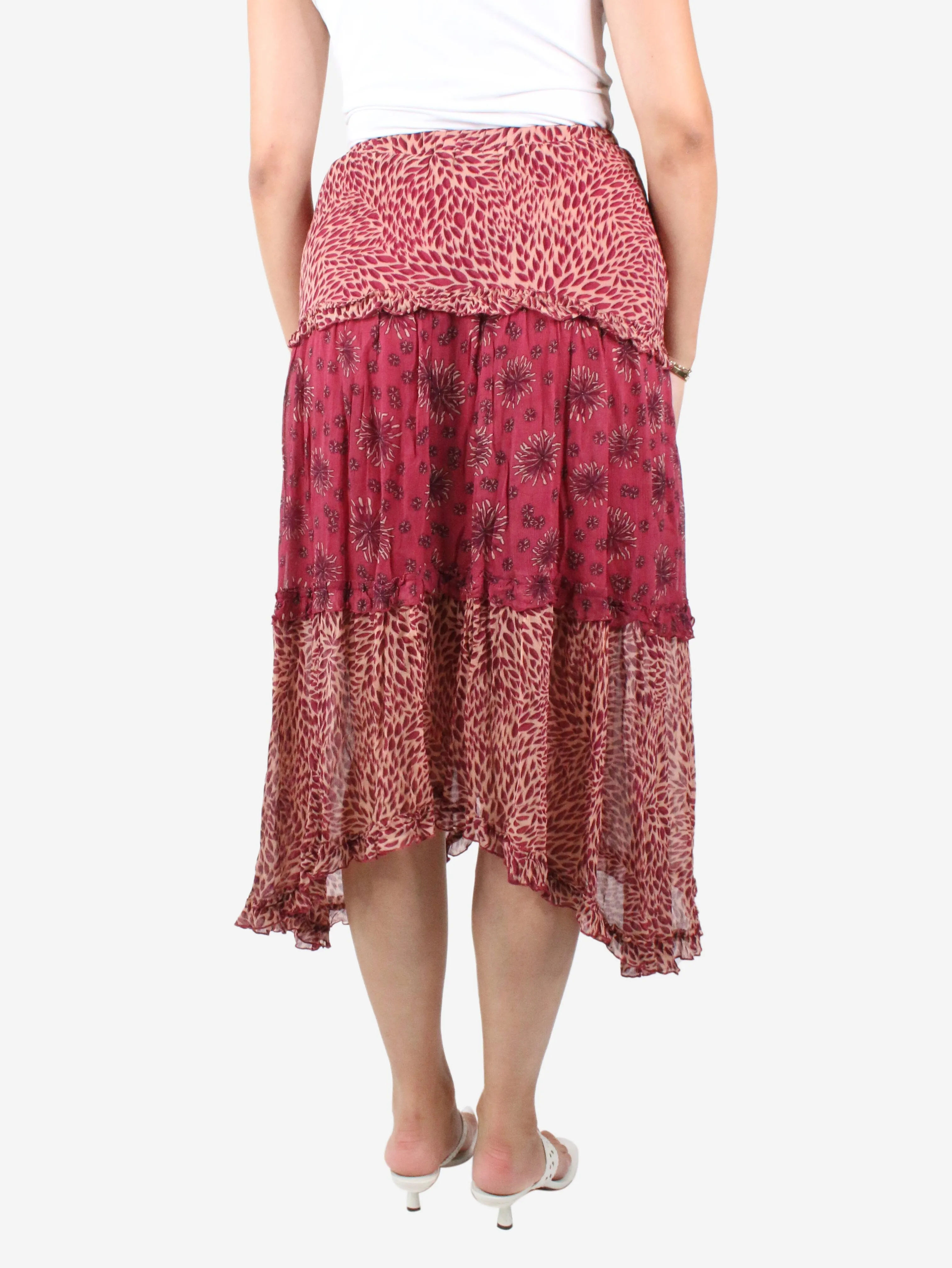 Red floral printed midi skirt - size XS