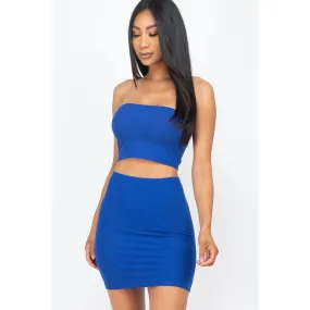 Ribbed Tube Top And Mini Skirt Sets