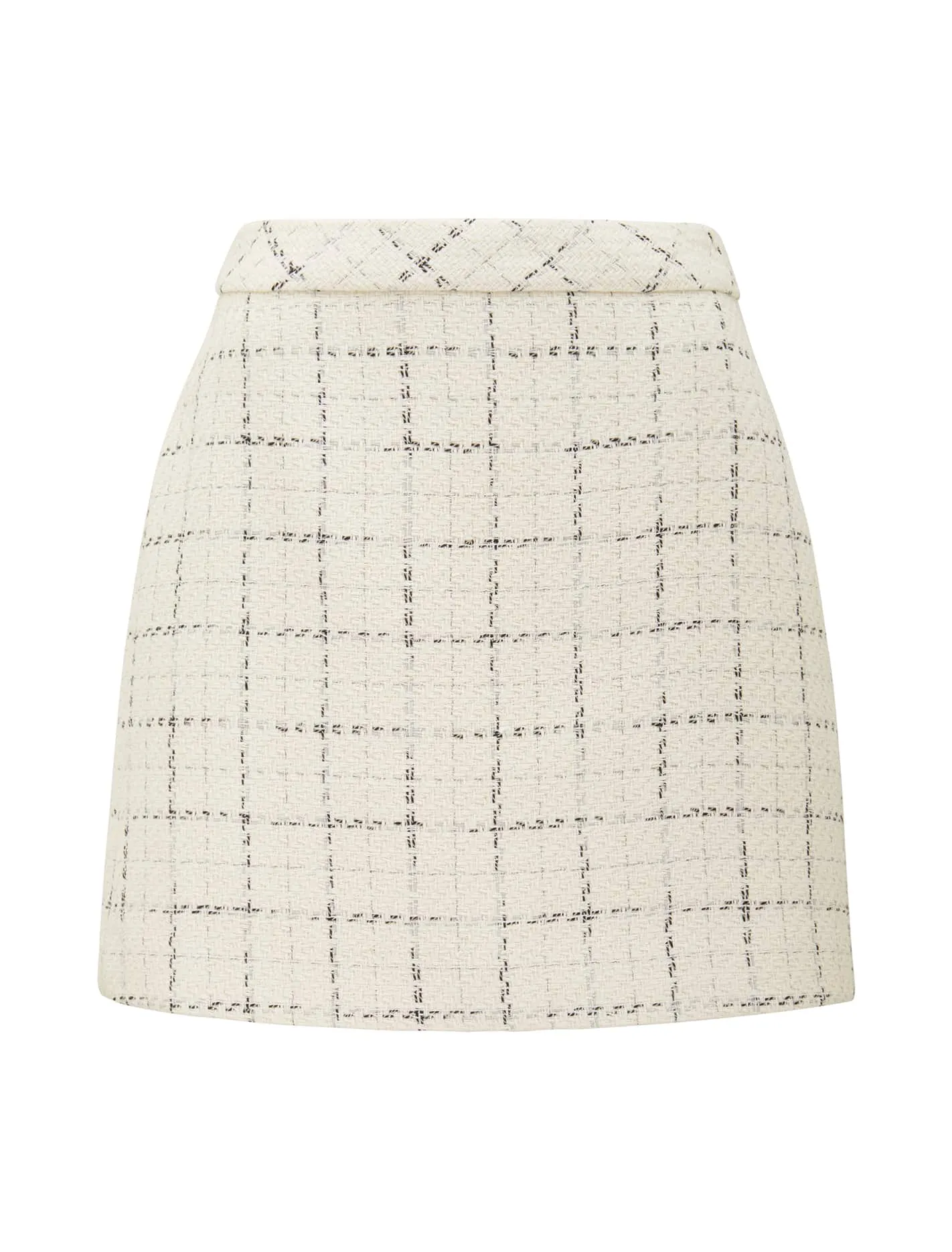 Mini Rue Boucle Skirt - Grey Boucle Mini Skirt with Fringe Trim