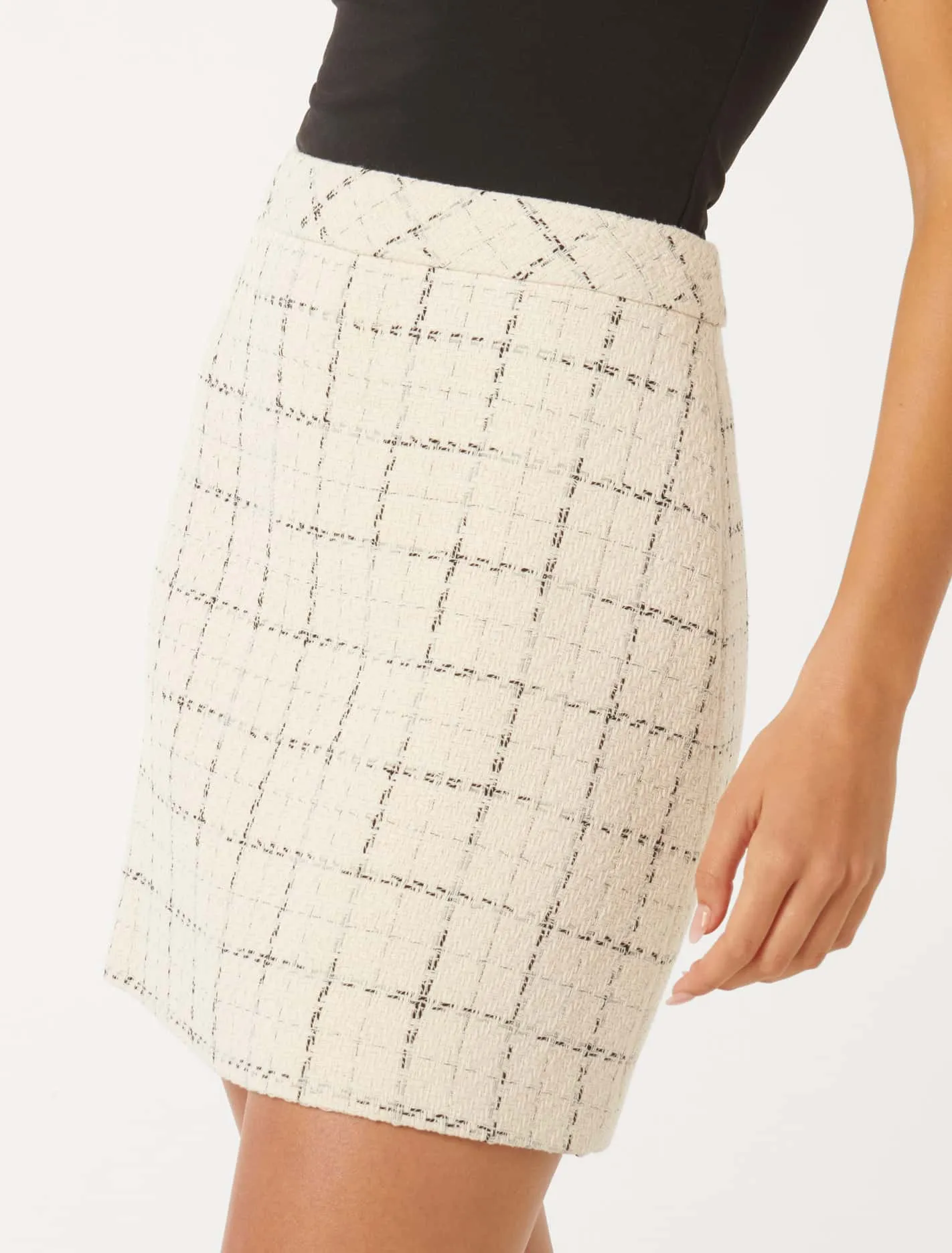 Mini Rue Boucle Skirt - Grey Boucle Mini Skirt with Fringe Trim