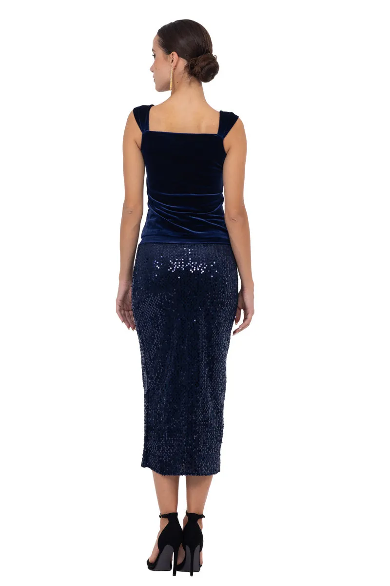 Sequinned Midi Pencil Tango Skirt With Slit