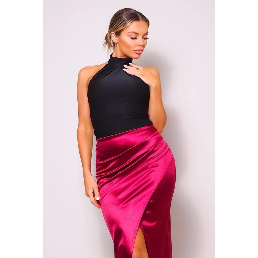 Sexy Gathered Front Crossover Midi Skirt