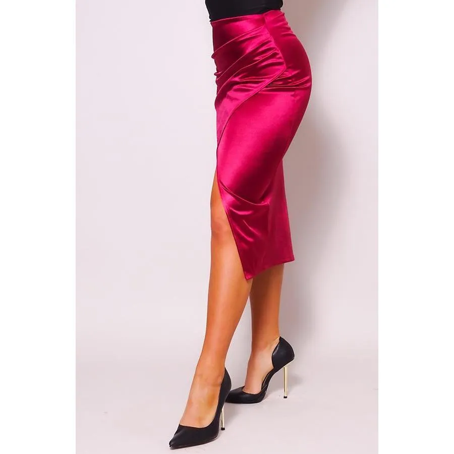 Sexy Gathered Front Crossover Midi Skirt