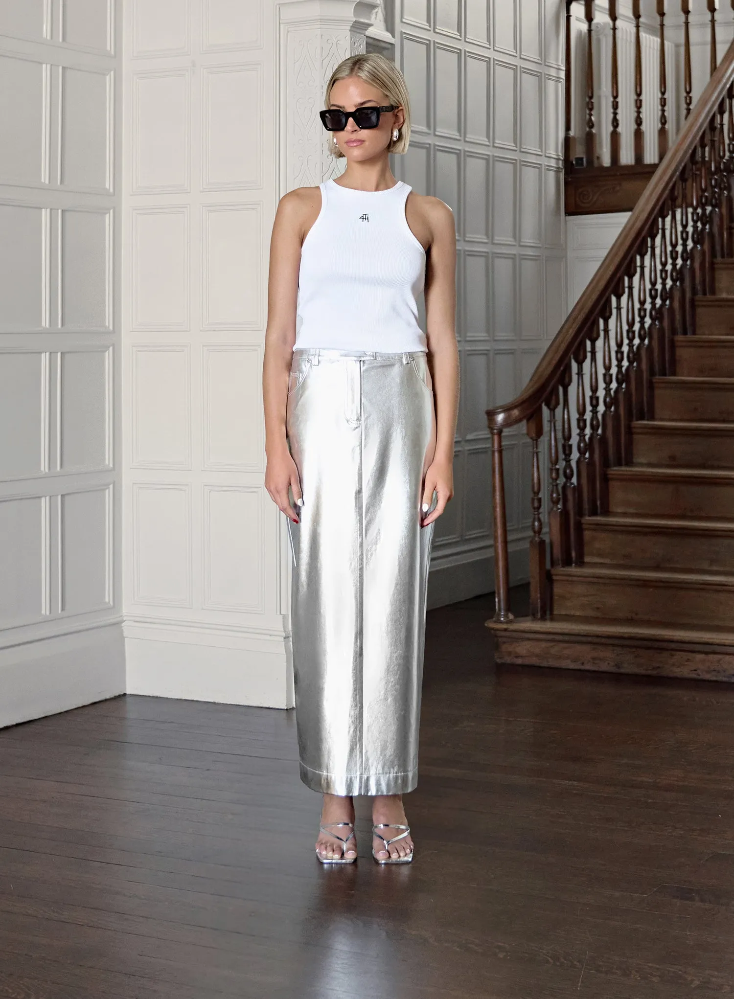 Silver Metallic Faux Leather Midaxi Skirt - Inessa