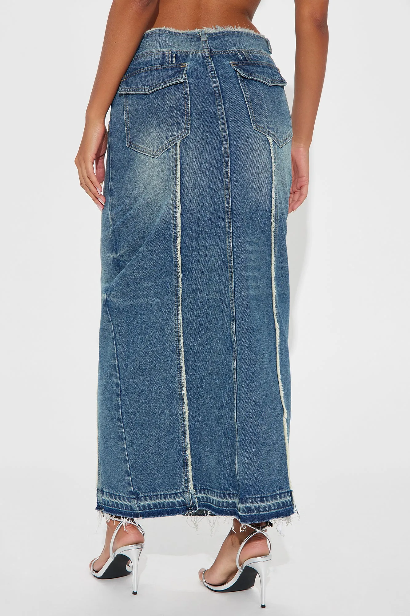 So Divine Tinted Denim Maxi Skirt - Dark Wash