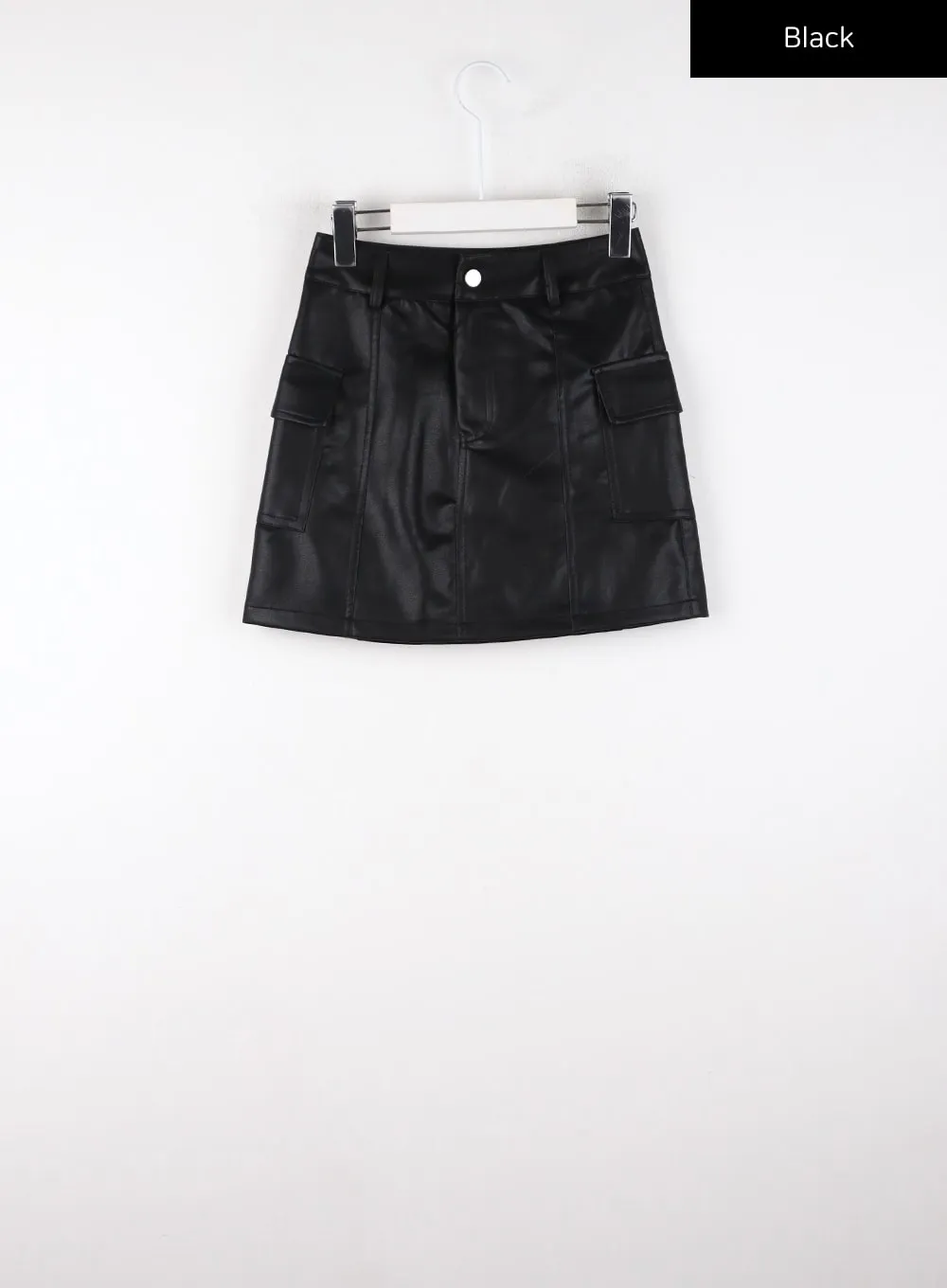 Solid Faux Leather Pocket Mid Waist Mini Skirt CD328