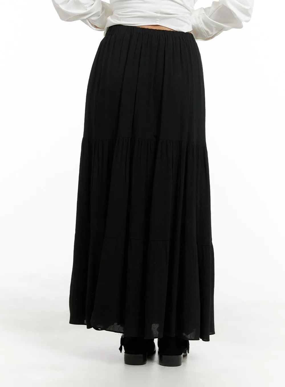 Solid Ruffle Maxi Skirt CM421