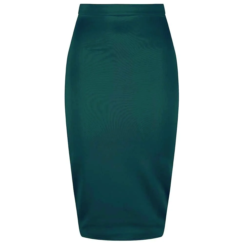 Teal Classic Stretch Emerald Pencil Bodycon Midi Office Work Skirt