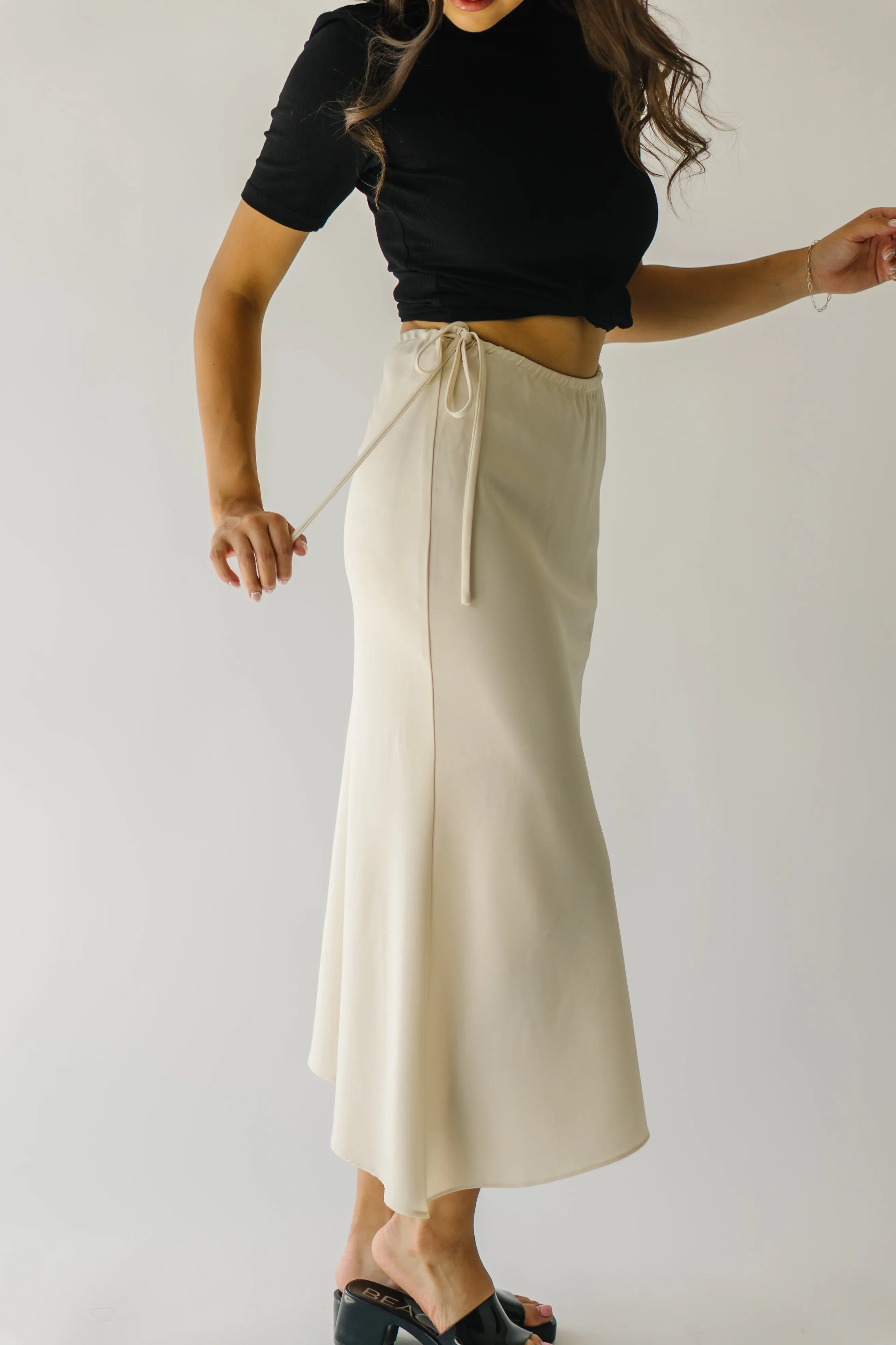 The Amica Tie Detail Midi Skirt in Cream