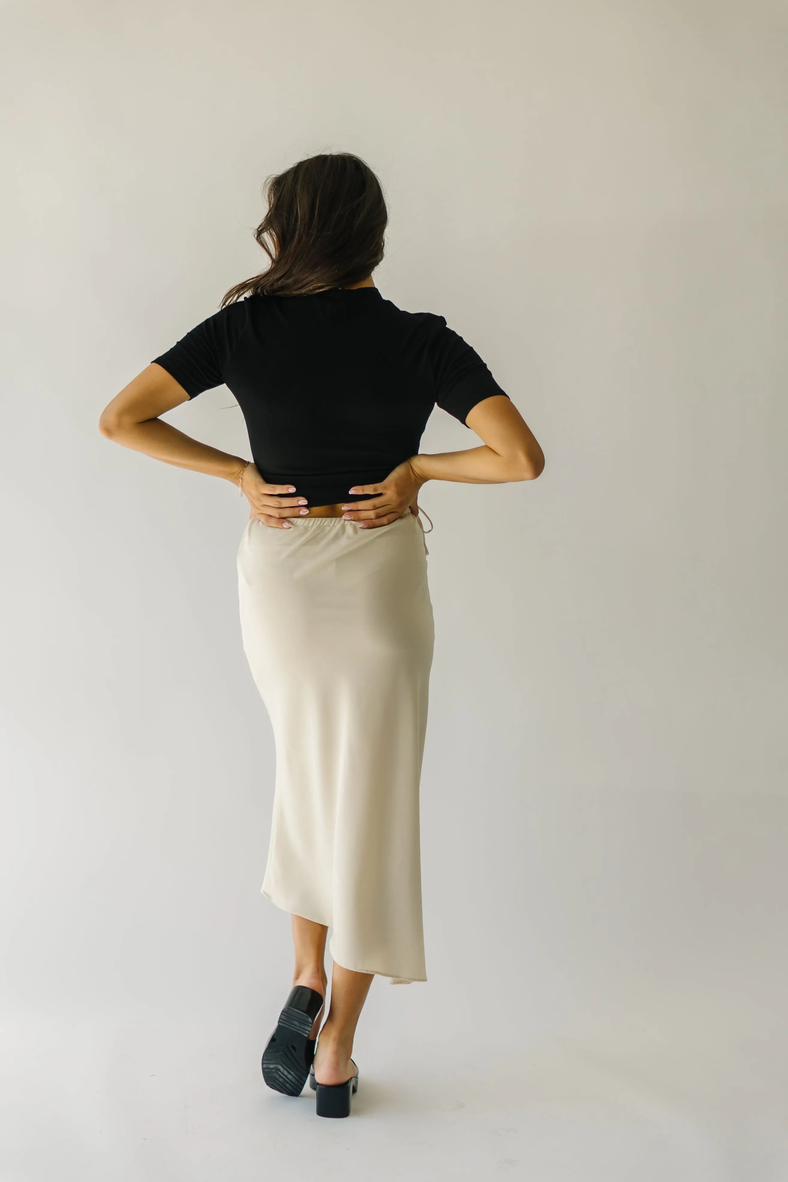 The Amica Tie Detail Midi Skirt in Cream