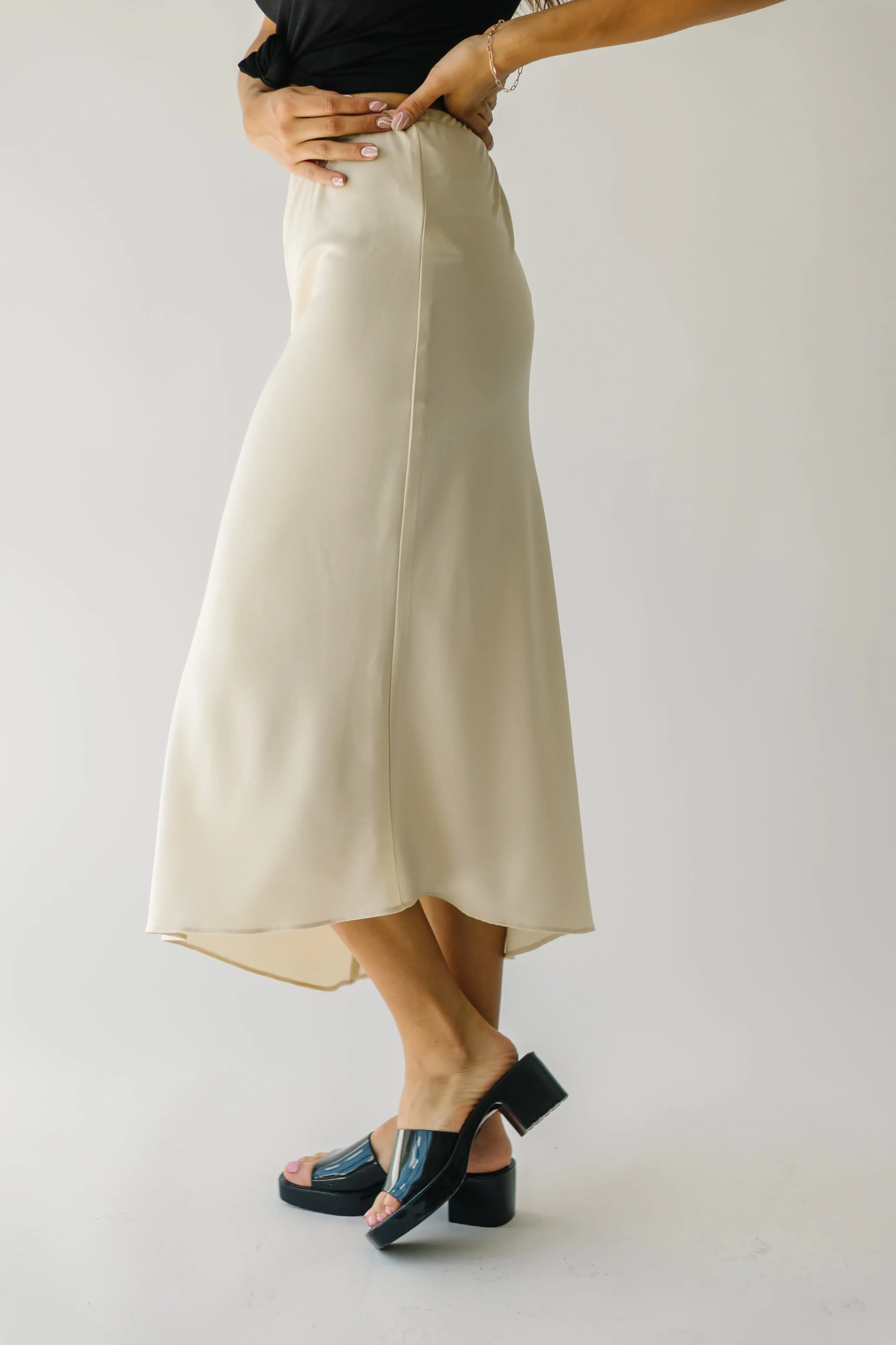 The Amica Tie Detail Midi Skirt in Cream