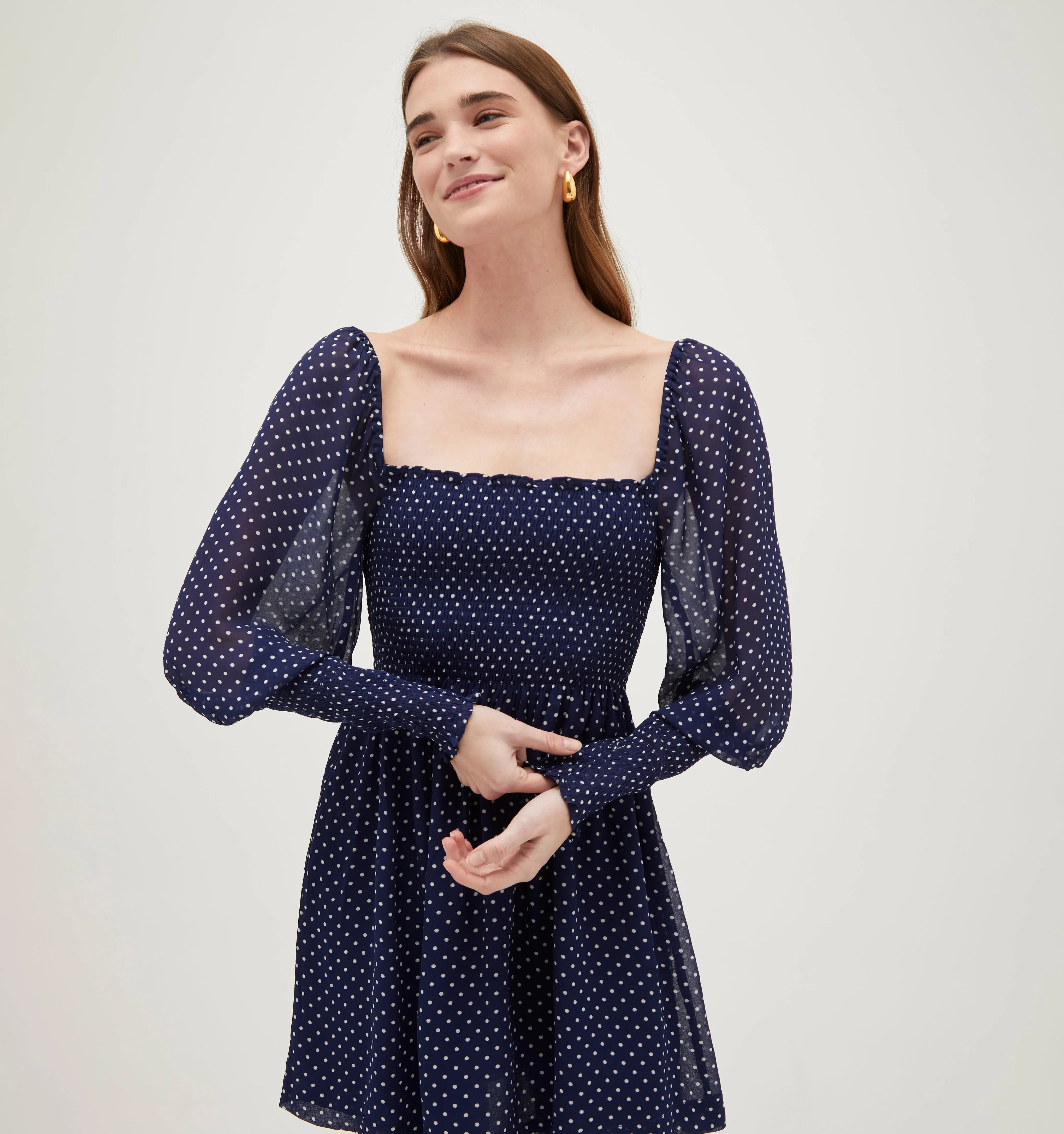 The Grace Mini Nap Dress - Navy Polka Dot Georgette