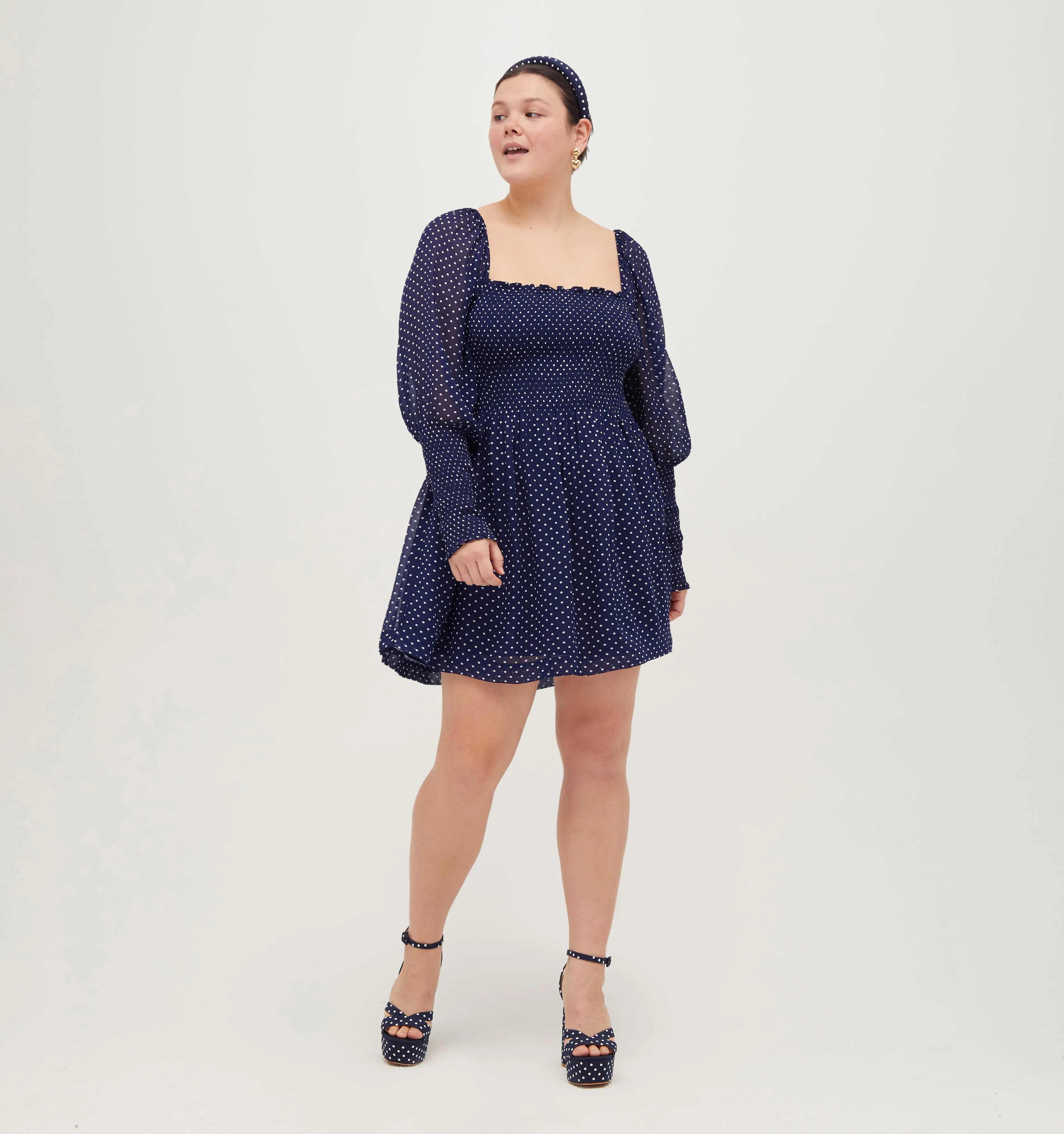 The Grace Mini Nap Dress - Navy Polka Dot Georgette