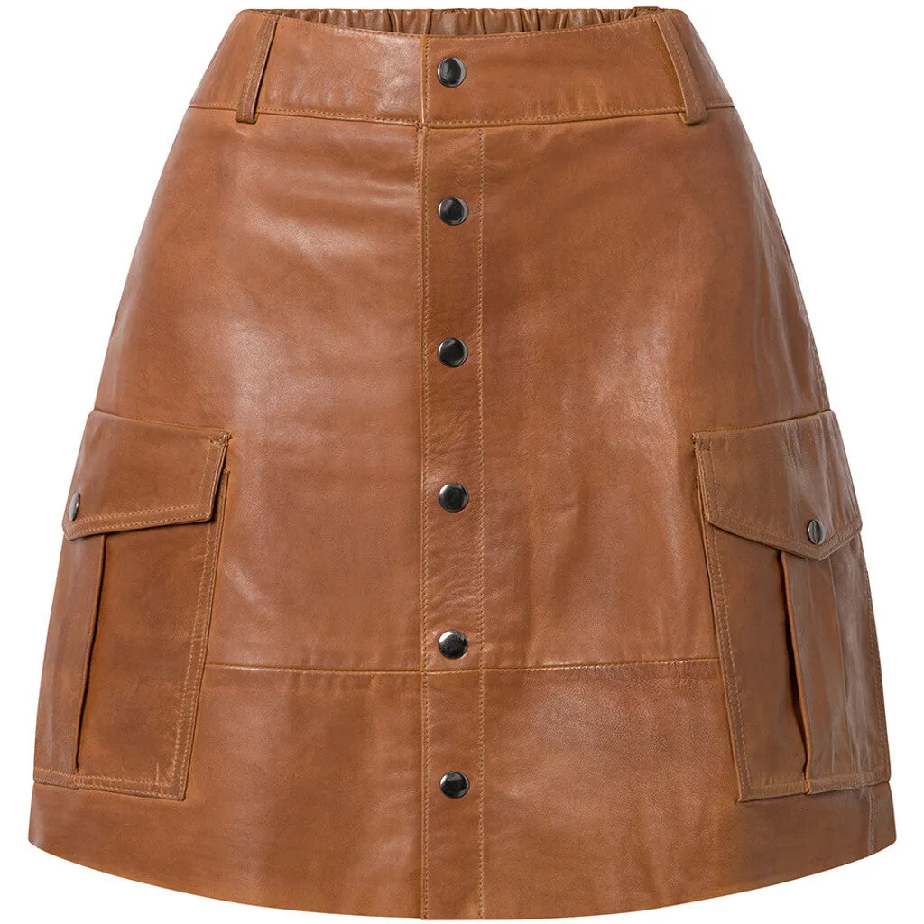 Trendy Dawn leather skirt / 51078 - Vintage cognac