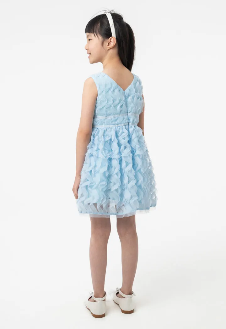 Tulle Ruched Ruffle Sleeveless Dress