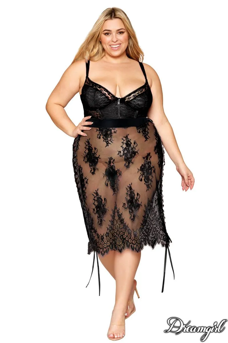 Luxurious Velvet Lace Slip Chemise - Elegant Nightwear Enhancer