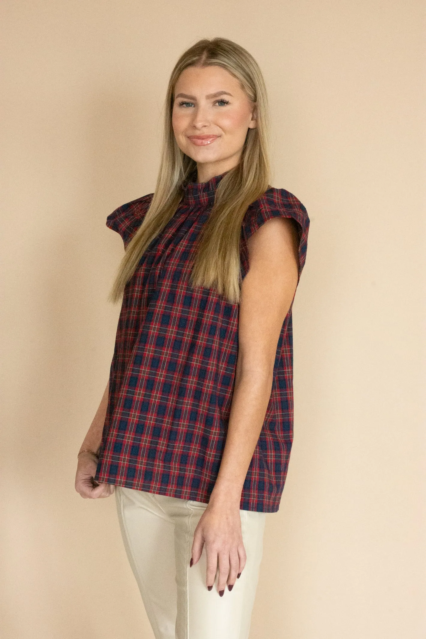 Warm Hearts Red Plaid Blouse