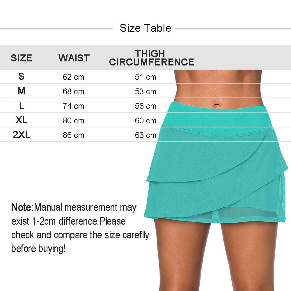 Women's Waistband Layered Swimdress Ruffle Swim Skirt Swimsuit Bottom Solid Mesh Cover Up Skirt