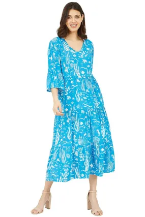 Yumi Blue Sealife Print Midi Dress